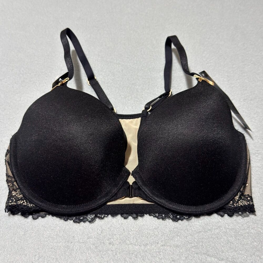 Heidi Klum Smooth 32D Black Racerback with Lace Bra Black/Toasted Almond NEW